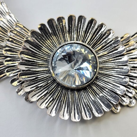 Crystal Feather Statement Necklace Statement Bib Necklace - Picture 9 of 11